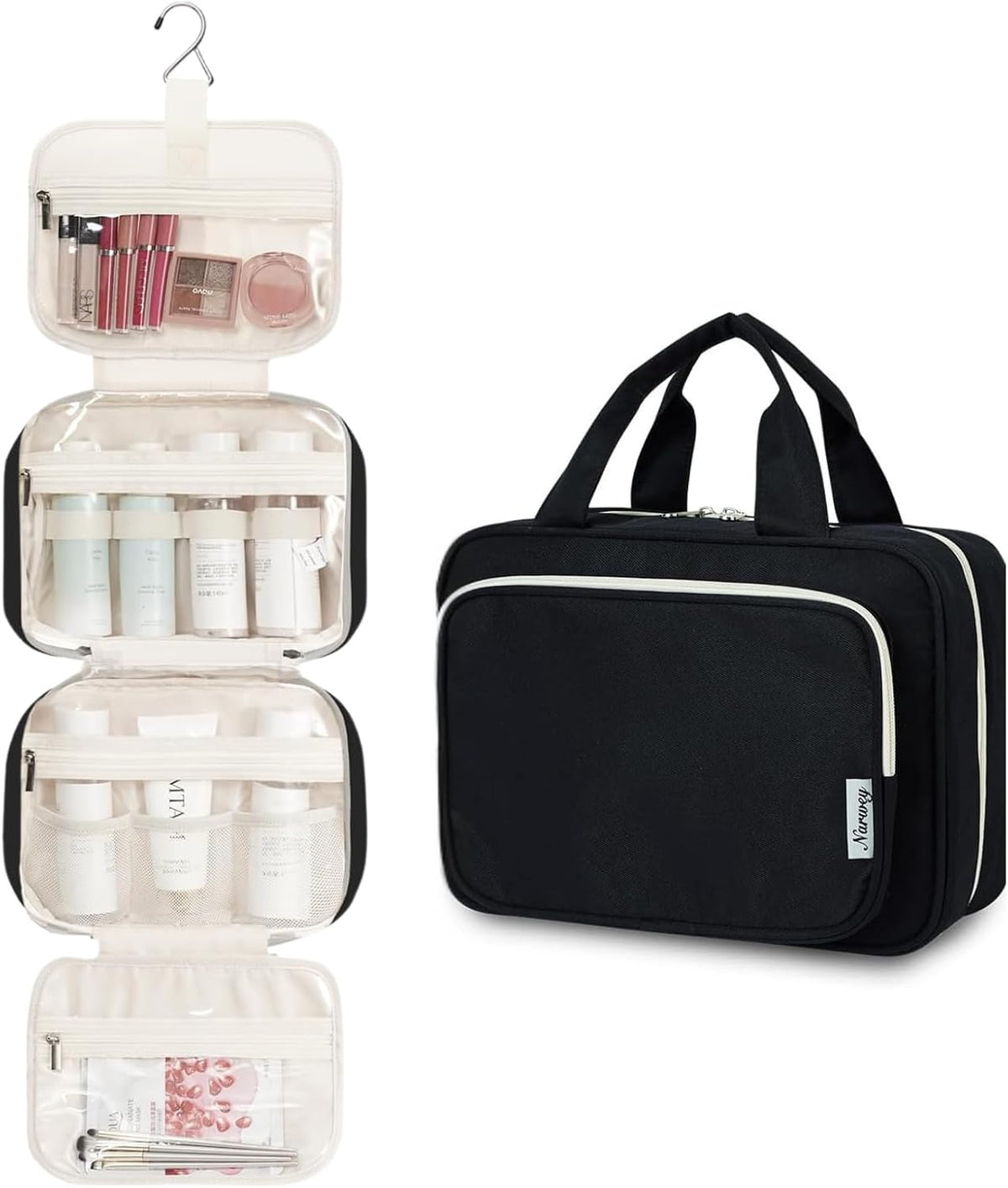Narwey Hanging Toiletry Bag for Women, Travel Makeup Cosmetic Organizer Bag