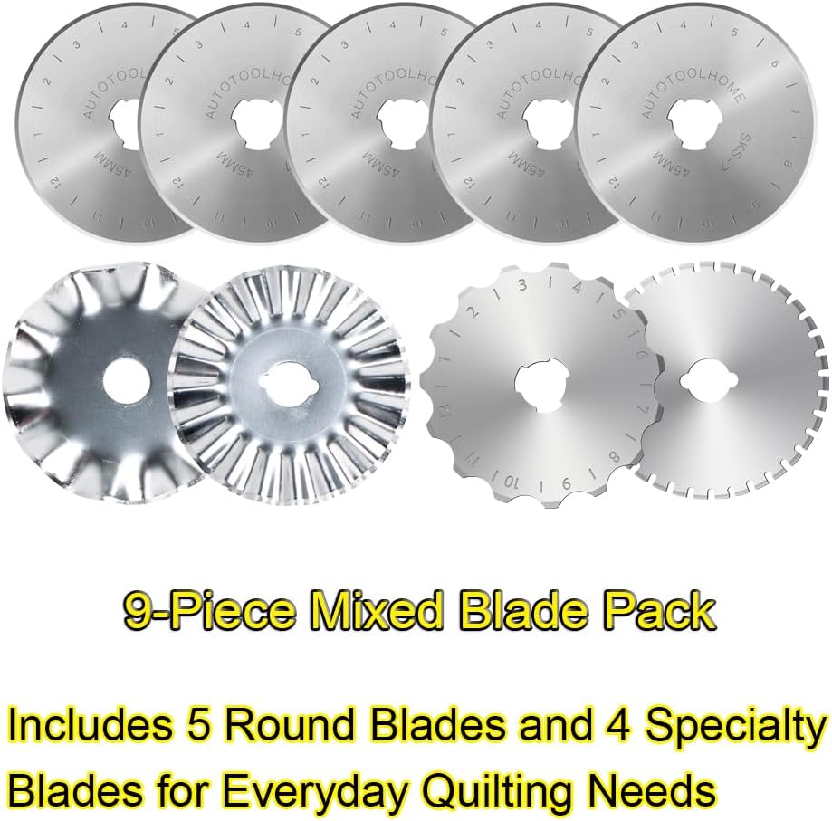 45mm Rotary Cutter for Fabric with 9 Replacement Rotary Blades