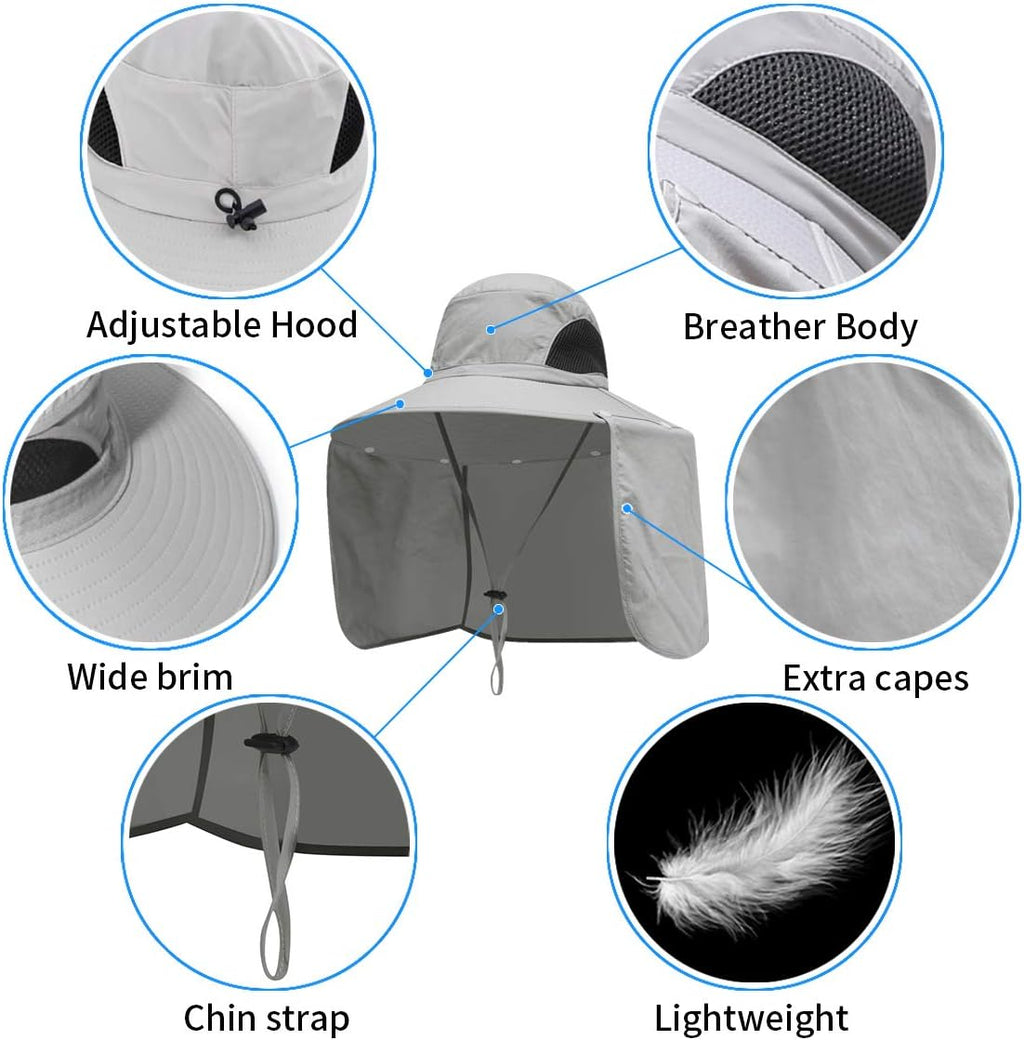 Sun Blocker Hats Outdoor Sun Protection Fishing Cap with Neck Flap Large Brim Outdoor Hat
