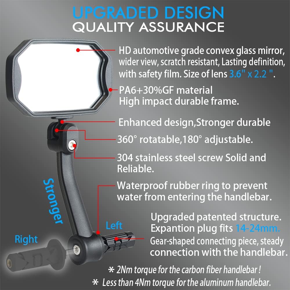BriskMore Barend Mirror for E-Bikes & Scooters, HD Glass,1 Pair