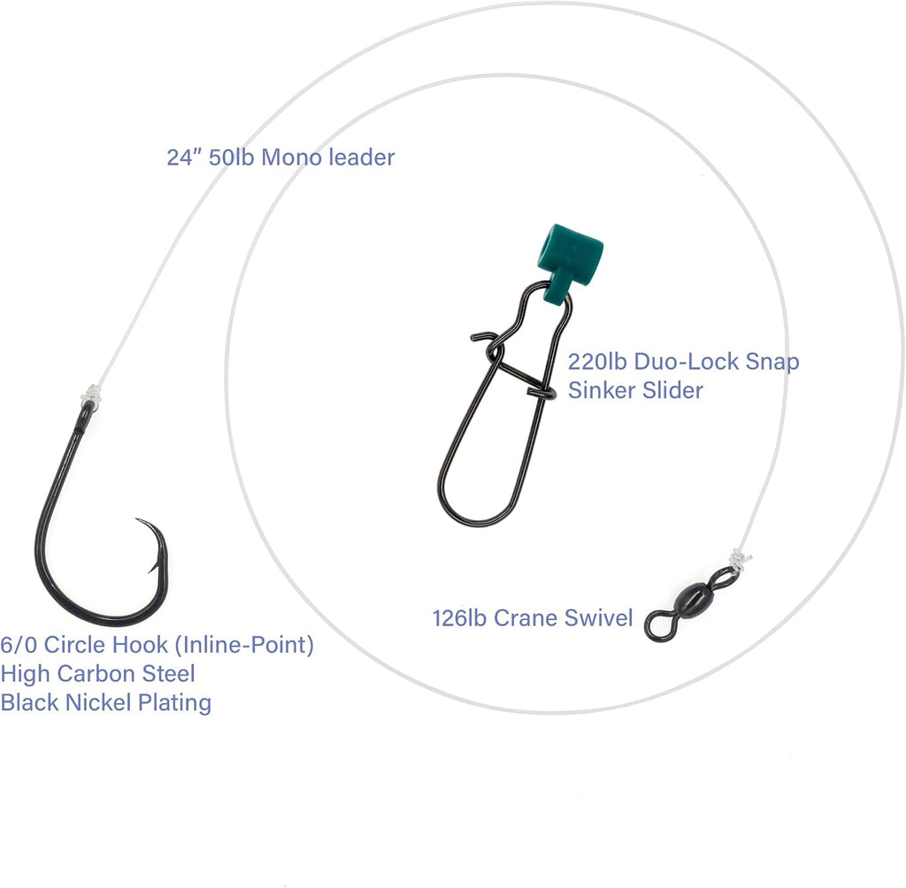 Striped Bass Rigs, 6-Pack, 6/0 Inline Circle Hook