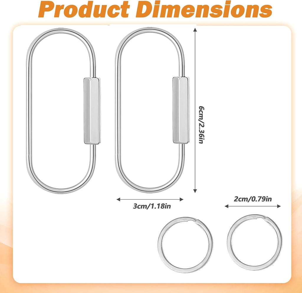 8 Pack Sliver Brass Key Ring Secure Screw Lock Carabiner Brass Keychain Clip with O Key Rings Purse Bag Charms for Handbags Dog Leash Pet Tags
