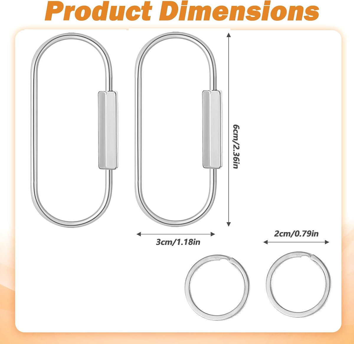 8 Pack Sliver Brass Key Ring Secure Screw Lock Carabiner Brass Keychain Clip with O Key Rings Purse Bag Charms for Handbags Dog Leash Pet Tags