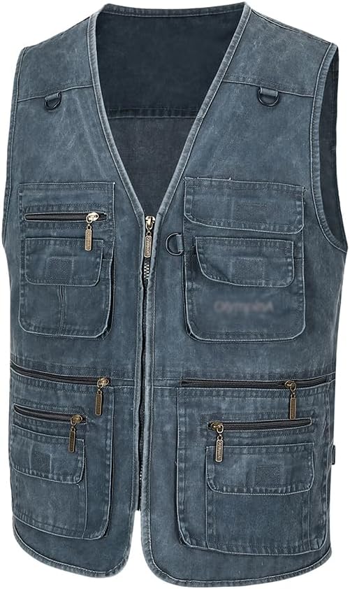 Spanye Mens Safari Travel Photo Vest Outdoor Fishing Multi Pocket Jacket Beige