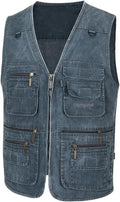 Spanye Mens Safari Travel Photo Vest Outdoor Fishing Multi Pocket Jacket Beige