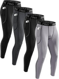 4 Pack Men’s Compression Pants Running Tights Workout Leggings for Men Athletic Base Layer Bottoms with Pockets