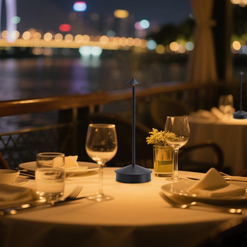 2 Pack Aluminum Cordless Table Lamp, 6000mAh Rechargeable Table Lamps, Portable Touch LED Lamp, Outdoor Waterproof Dimmable Cordless Rechargeable Table Lamps for Restaurant/Patio- Black (Black)