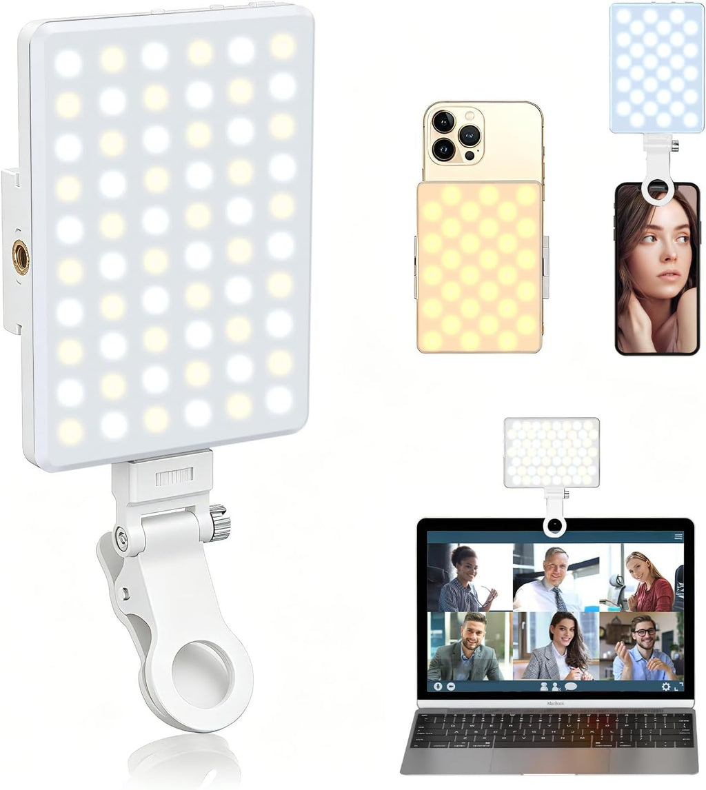 Selfie Light, Phone Light with Front & Back Clip, 60 LED Portable Light with 3 Modes, 5000mAh Rechargeable Video Light for Phone, iPhone, IPad, Laptop, TikTok, Makeup, Live Stream, Vlog(Black)