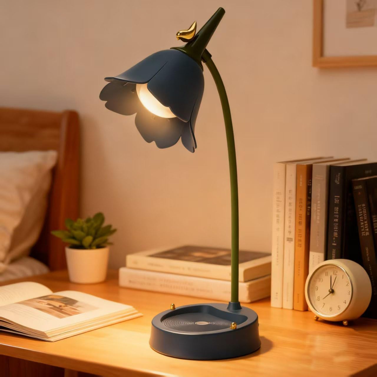 magical JD LED Desk Lamp Cordless Table Light Adjustable Gooseneck Dimmable Touch Rechargeable Battery Eye-Caring Night Light for Kids, Mini Cute Lamp for College Dorm Bedroom Reading (Blue)