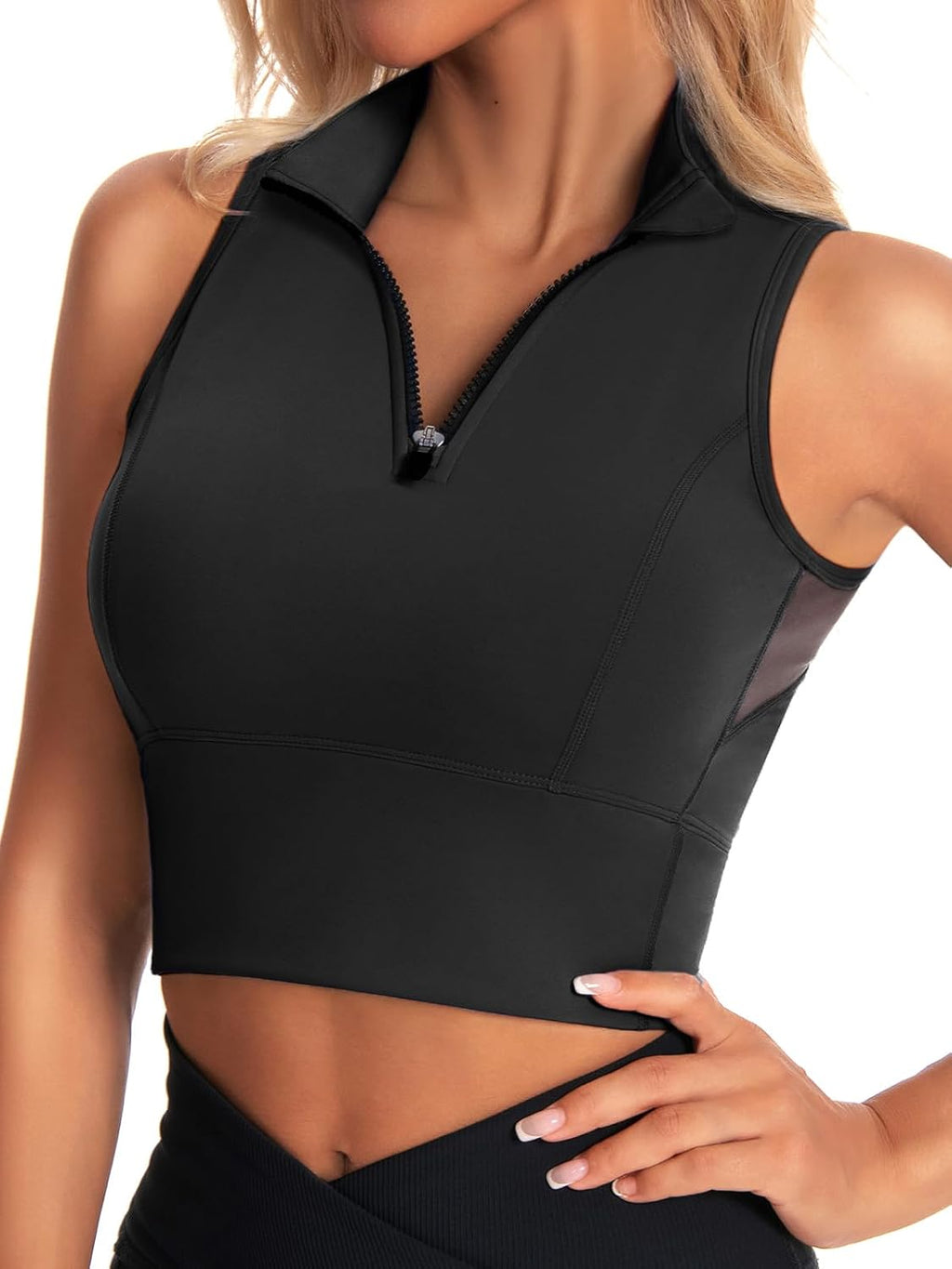 AARYA Zip Front Cropped Workout Tank Tops with Built in Bra