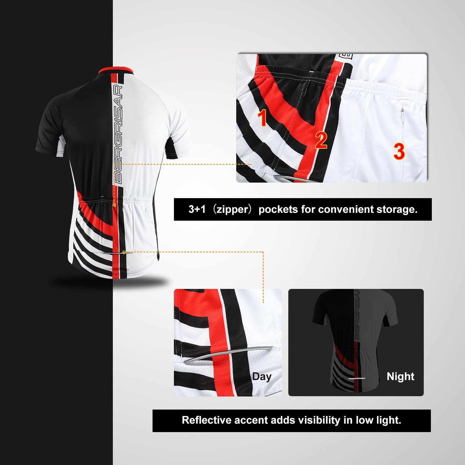 BERGRISAR Men's Cycling Jerseys Short Sleeves Bike Shirt