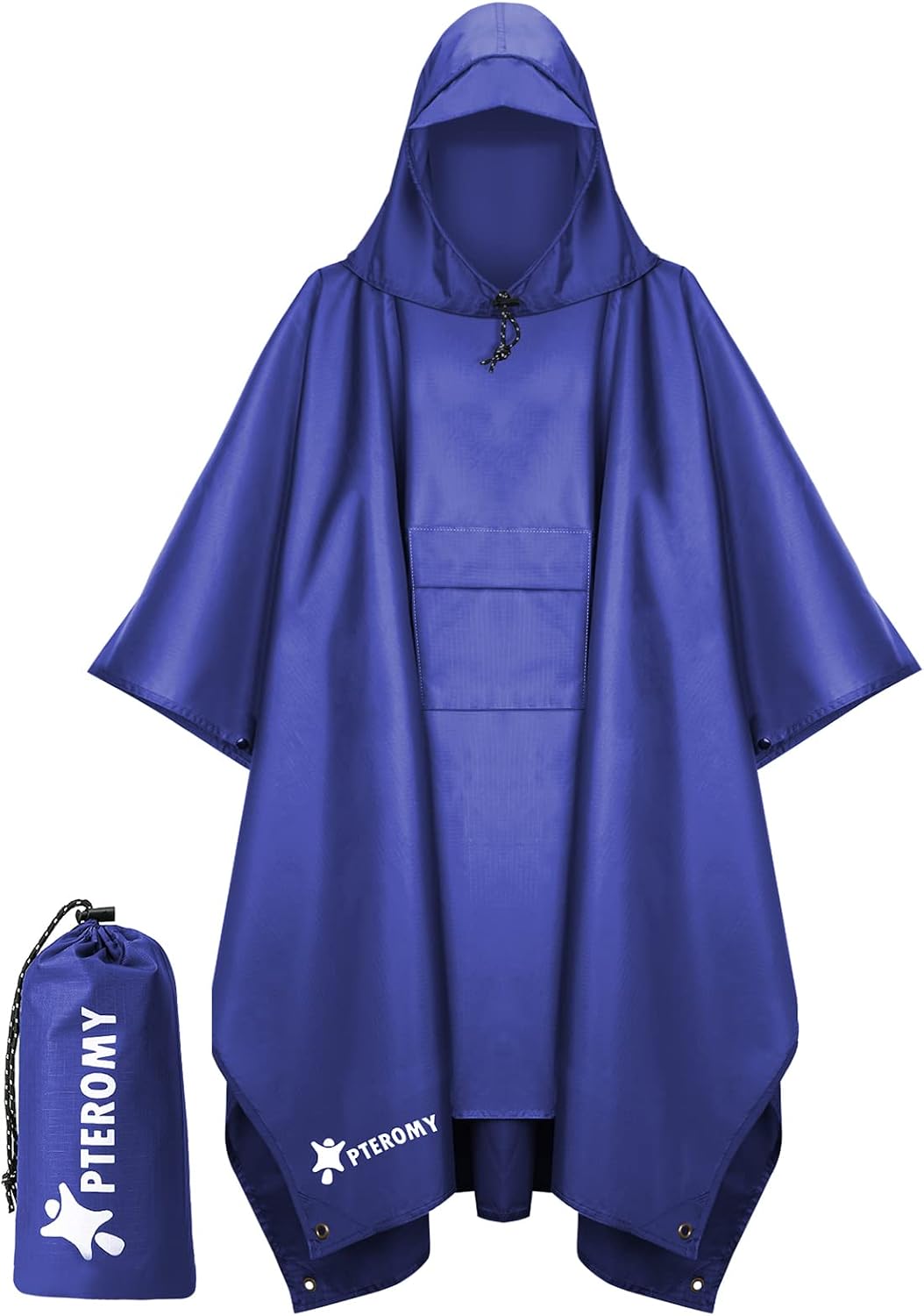 PTEROMY Hooded Rain Poncho for Adults, Reusable Waterproof Raincoat