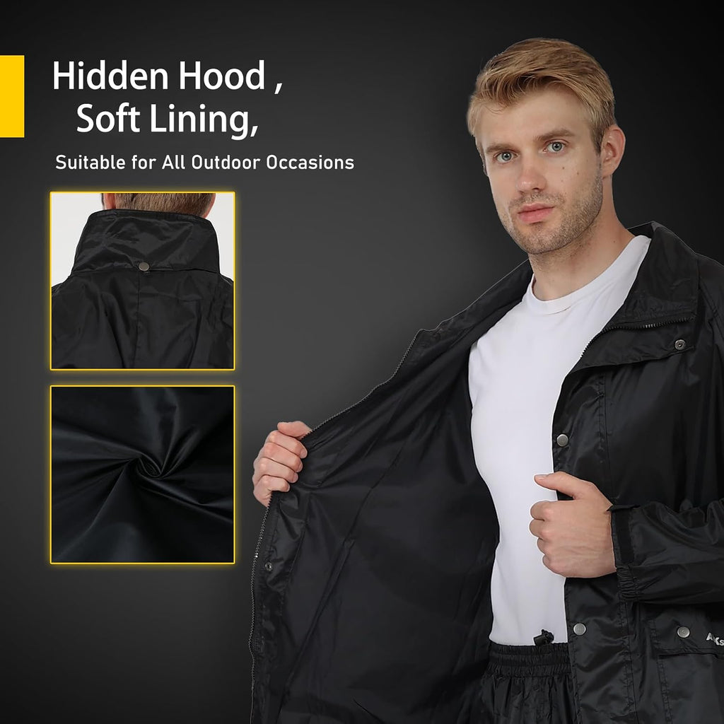 Classic Rain Suits for Men Waterproof Durable Rain Gear with Reflective Strip Rain Jacket Pants for Golf Camping