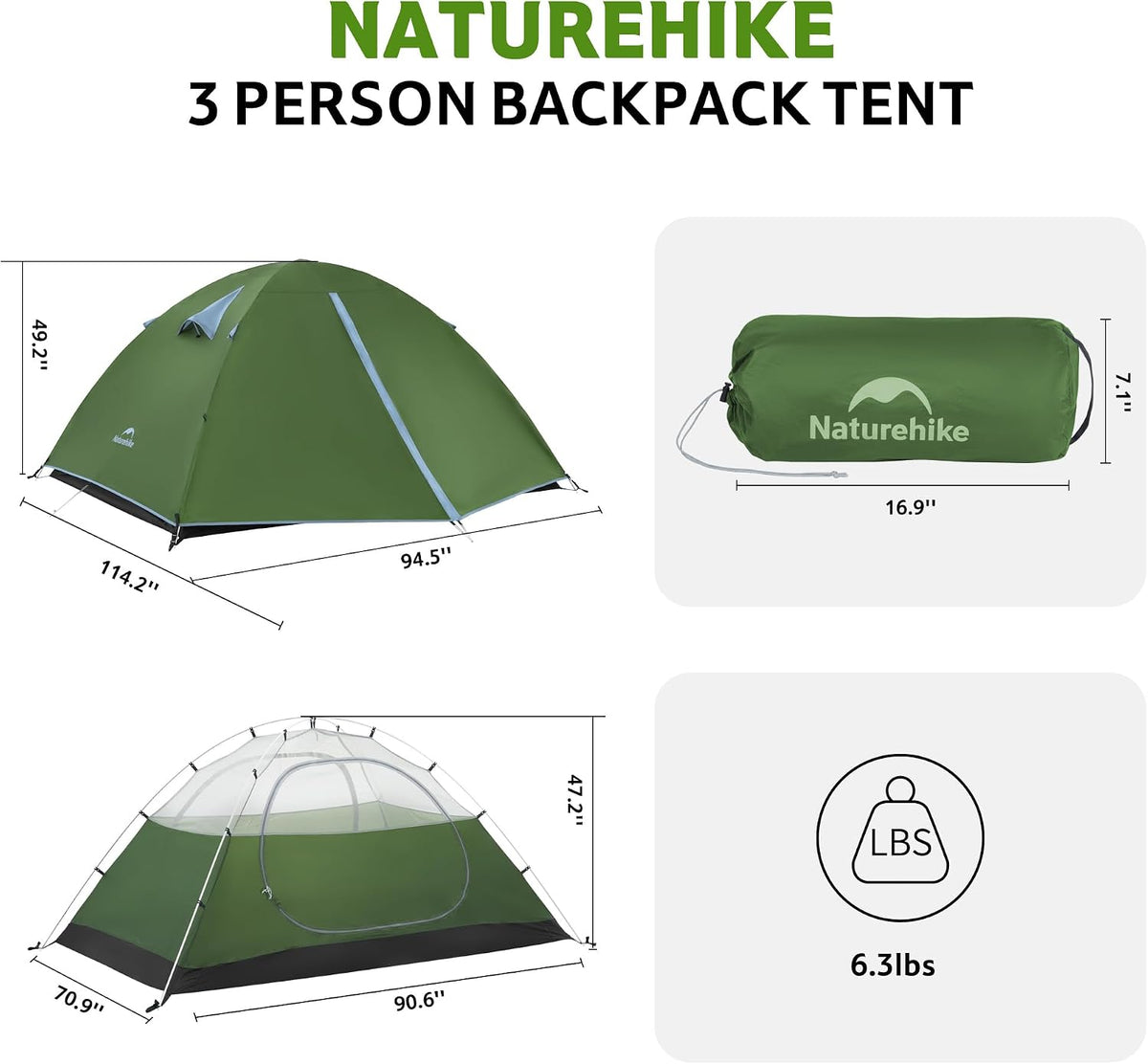 Naturehike Bleik-A 2-3 Person Camping Tent, Waterproof Double Layer Lightweight Backpacking Tents for Camping