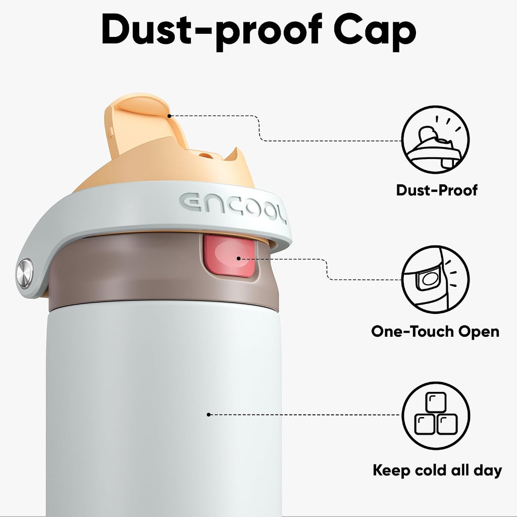 ENCOOL Leakproof Insulated Water Bottle with Straw Dual-Sip Water Bottle Bag-Safe Design for Work, Commute & Gym – Keeps Drinks Cold All Day, 24 oz, Clay Grey