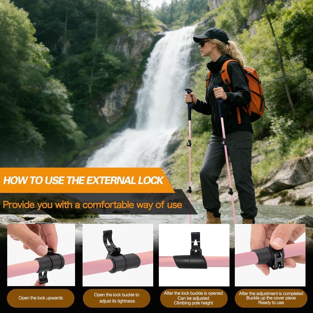 Hiking Trekking Poles, Macaron Colors 2 Pack Anti Shock, Adjustable, Collapsible Hiking Poles for Trekking or Walking, Lightweight Aluminum Sticks