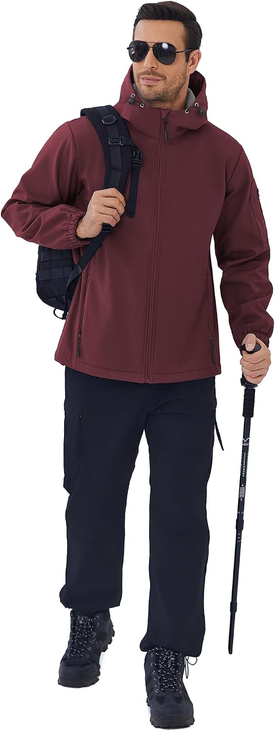 COOFANDY Men's Hooded Softshell Jacket Waterproof Fleece Lined Windbreaker Lightweight Outdoor Hiking Jacket