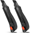 HAUTMEC 18mm Soft Grip Auto-Lock Utility Knife With Red Safety Switch, Sturdy Cutter with Ultra Sharp Black Snap-off Blade HT0081-2PC
