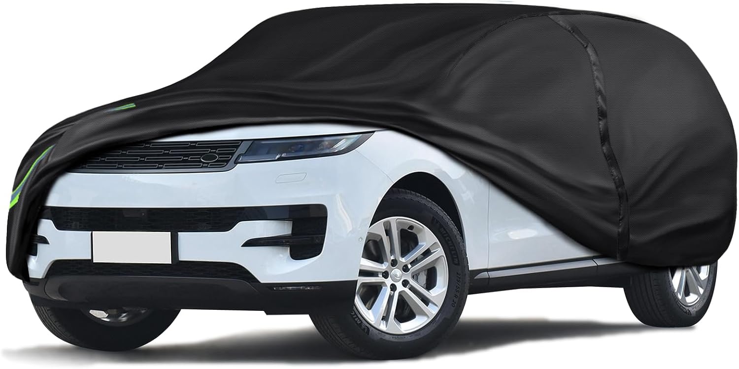 16-Layer 600D Heavy Duty Universal Full Car Cover for Outdoor & Indoor Use - All Weather Sun UV Rain Snow Dust Proof, Waterproof Scratch Resistant, Fits SUVs Body Length 191"-200"/15.9-16.6 ft