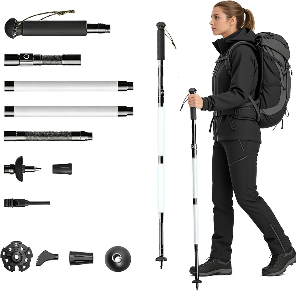 LED Trekking Pole,Lightweight Aluminum Hiking Poles for Women&Men,Collapsible Walking Sticks for Travel, Multifunctional Walking Sticks for Travel, Night Hiking, Mountaineering & Camping