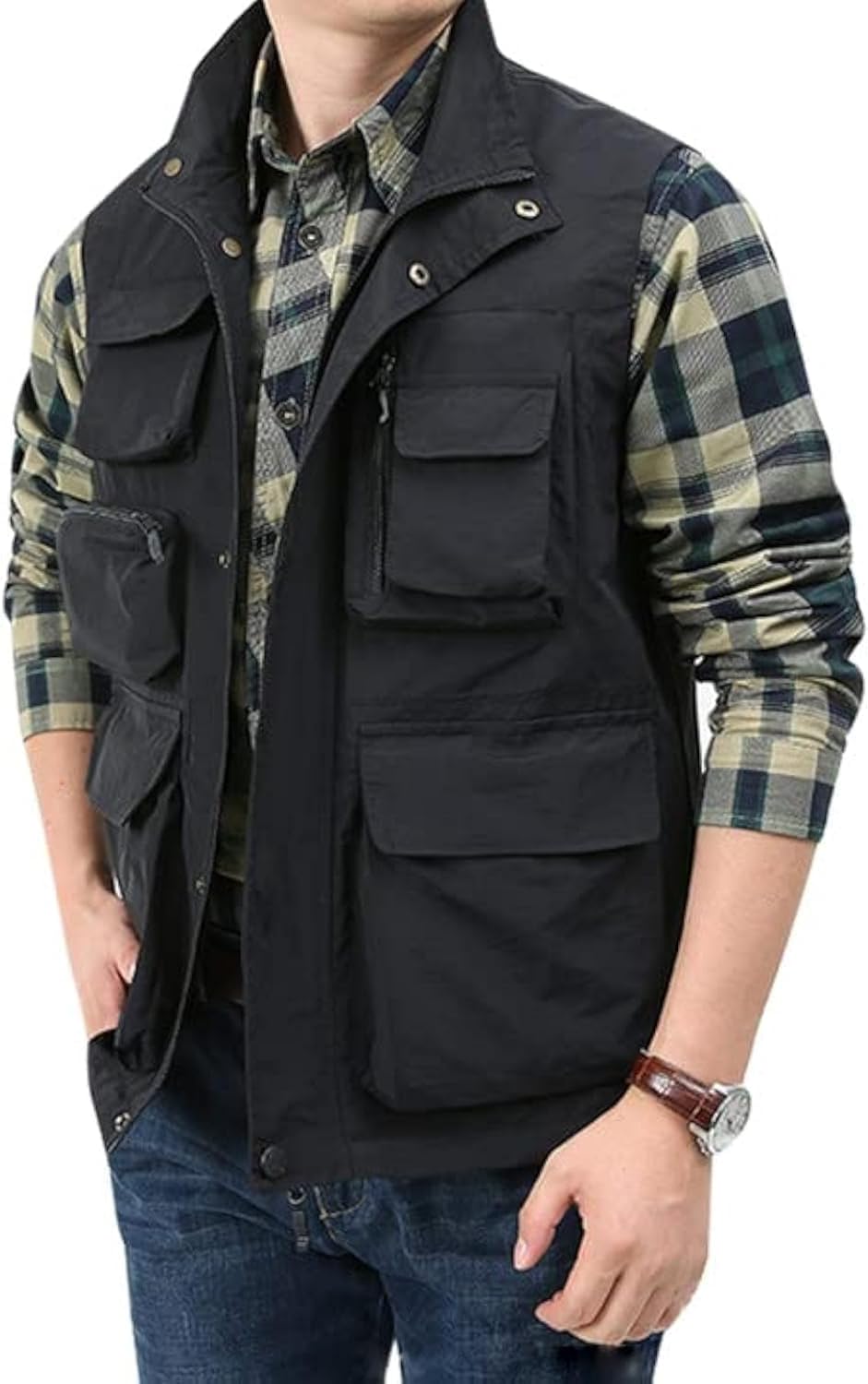 Yimoon Mens Utility Fishing Vest Lightweight Safari Cargo Vest
