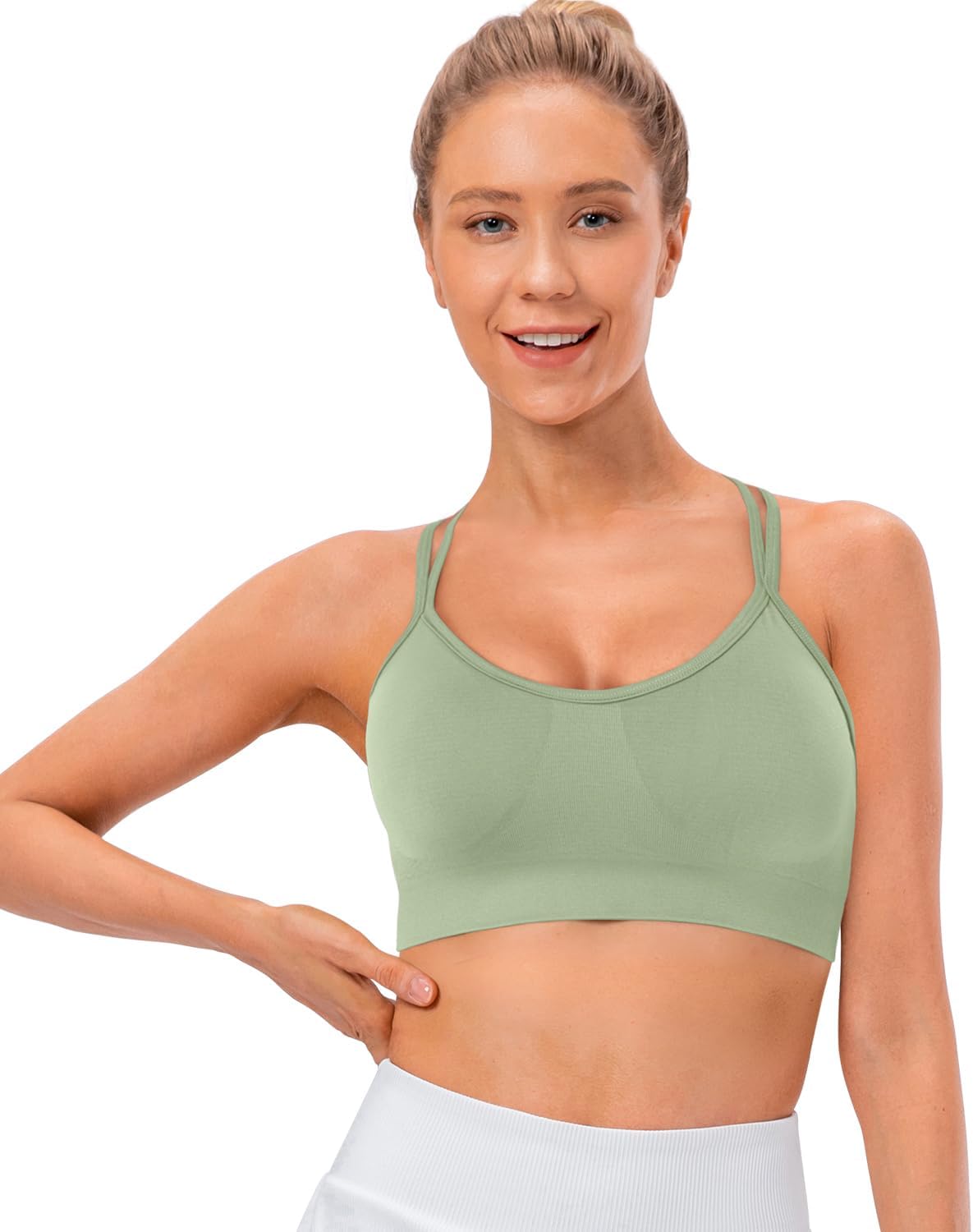 VEQKING Strappy Cross Back Women Sports Bras with Removable Cups