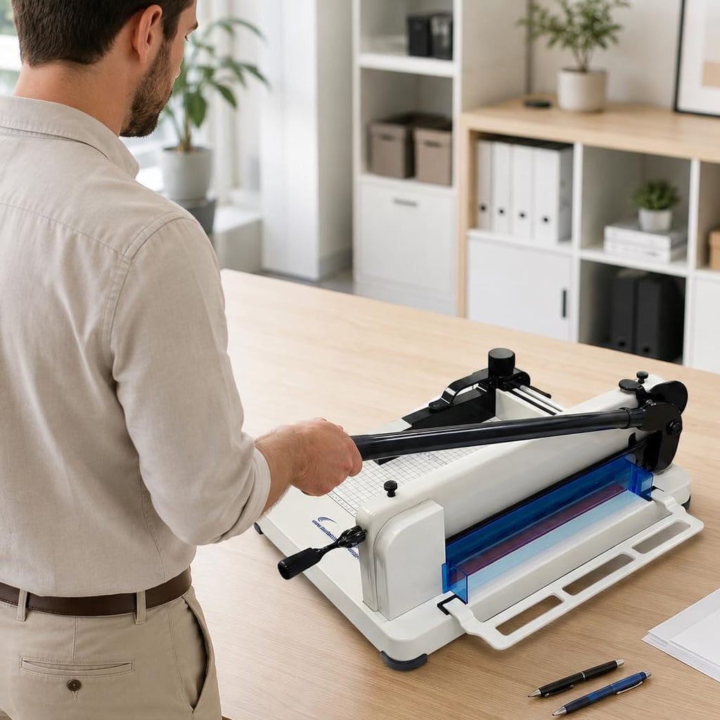 HFS(R) Heavy Duty Guillotine Paper Cutter 400 Sheet Capacity | Solid Steel Construction (A3-17'' paper cutter)