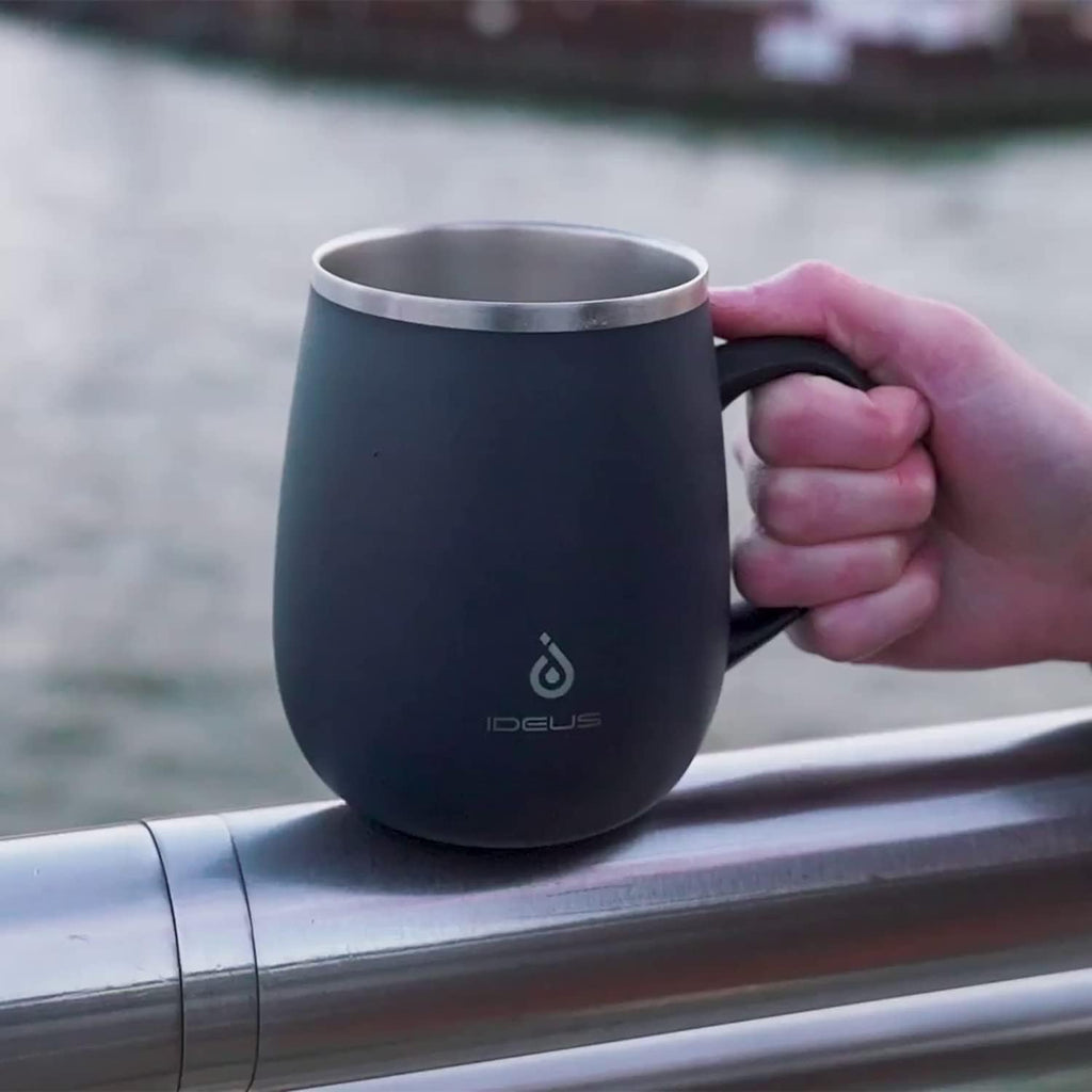 Ideus 16 oz Insulated Coffee Mug with Handle and Lid (Storm Black)