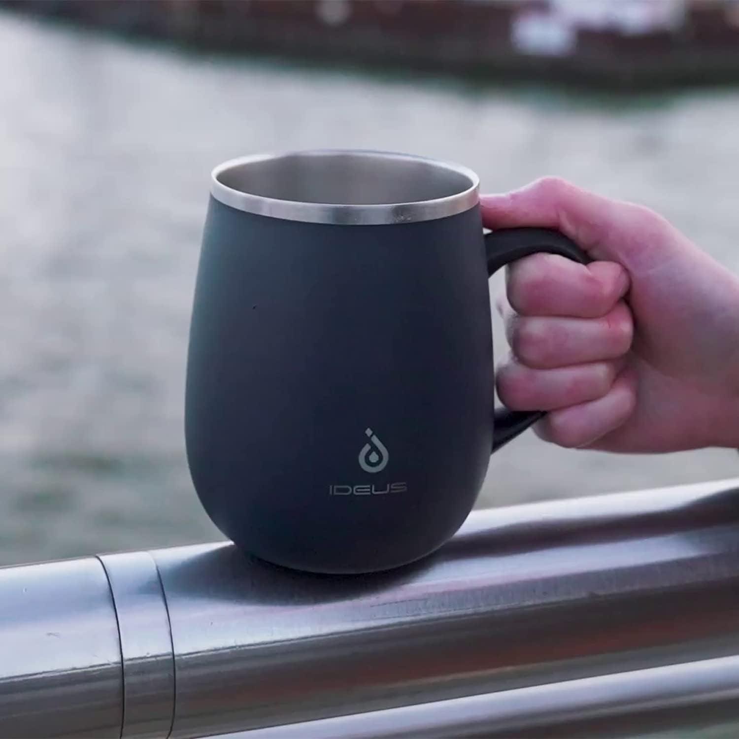 Ideus 16 oz Insulated Coffee Mug with Handle and Lid (Storm Black)