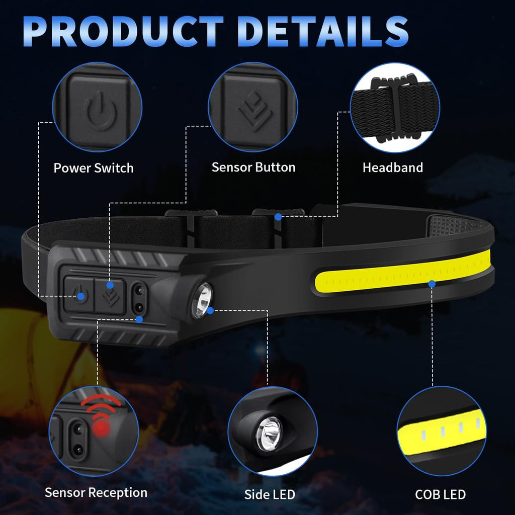 ZioeYiue Headlamp Rechargeable 5PCS, 230°Wide Beam LED Head Lamp for Adults