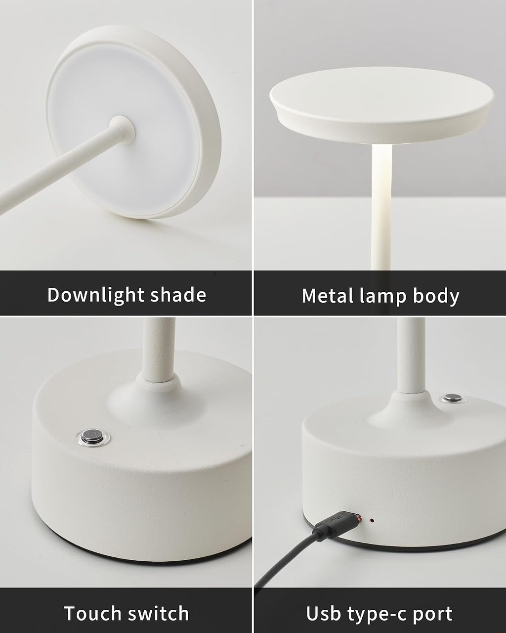 PUSU Rechargeable Table Lamps Set of 2, White Cordless Portable Desk Lamp