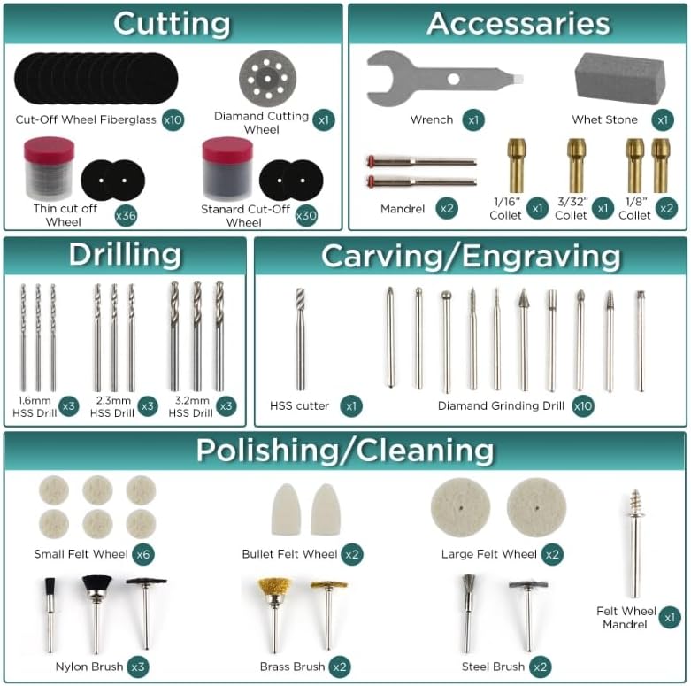 508PCS Rotary Tool Accessories Kit, Rotary Tool Bits for Universal Grinding, Sanding, Cutting, Polishing, Carving and Engraving, Fits for Dremel Bit Kit