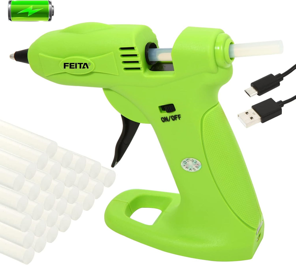 FEITA Cordless USB Rechargeable 2650mAh Mini Wireless Hot Melt Glue Gun Kit - With 30pcs Glue Sticks for Crafts, Arts, Home DIY Repairs