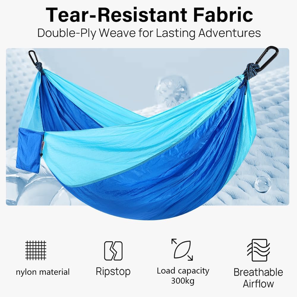 Camping Hammock, Portable Hammocks with Tree Straps & Attached Carry Bag, Travel Tree Hammocks for Outside Indoor Hiking Beach Backpack Travel(Blue, Nylon)