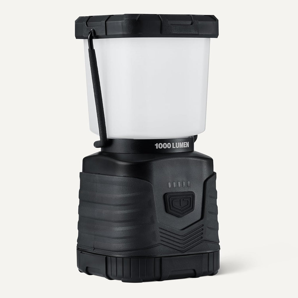 Amazon Basics Camping Essentials Lantern, 360-Degree 1000 Lumen LED, Adjustable Dimmable with 4 Lighting Modes, Water Resistant IPX4, Black (Batteries Not Included)