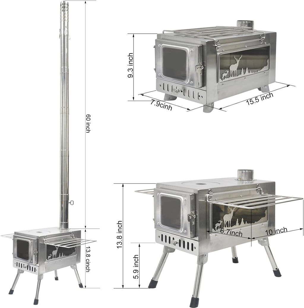 GreyHoo Camping Wood Stove with Chimney for Cooking & Heating