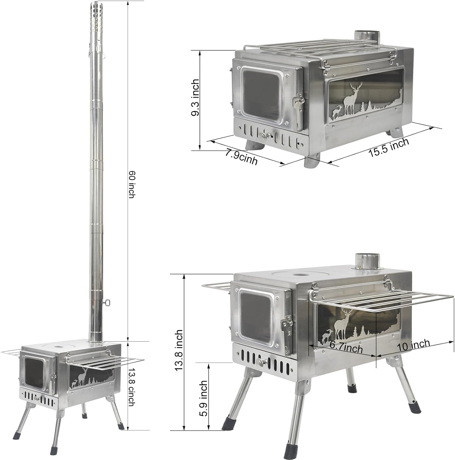 GreyHoo Camping Wood Stove with Chimney for Cooking & Heating