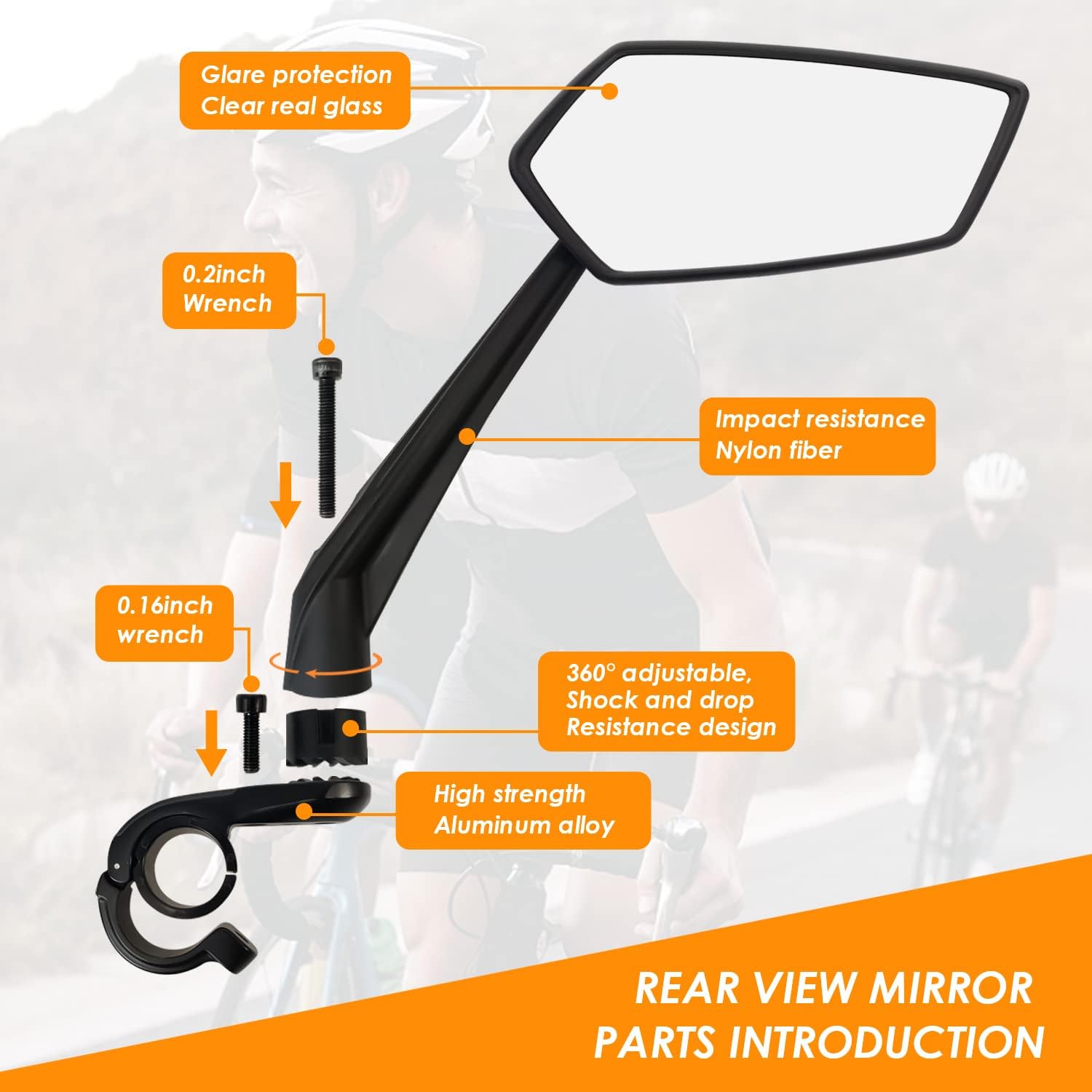 Arkham Bike Mirror for Handlebar Adjustable Bicycle Rear View Mirror 360 Rotatable, HD Glass Bicycle Mirror Shakeproof, Easy Installation,Wide View Angle, Essential Bike Tool for All Bicyclists,Right