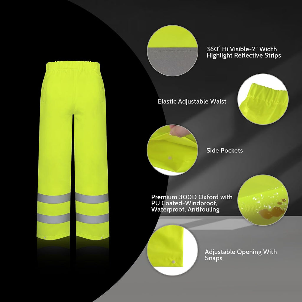 TCCFCCT Rain Suits for Men Waterproof Class 3 Reflective Rain Jacket and Pants, Lightweight Rain Coat for Men with Hood, High Visibility Rain Gear for Safety Work, Durable, 2XL-3XL Yellow WP