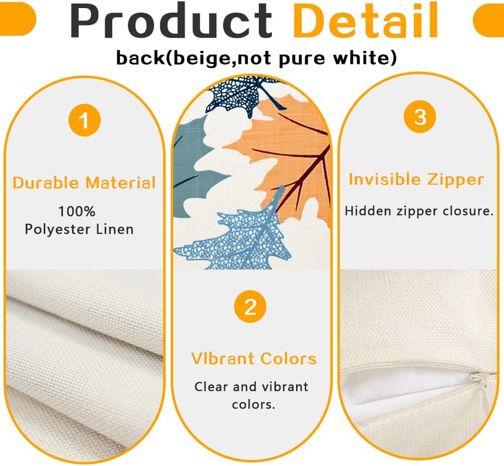 Fall Pillow Covers 18x18 Set of 2,Blue Maple Leaves Outdoor Thanksgiving