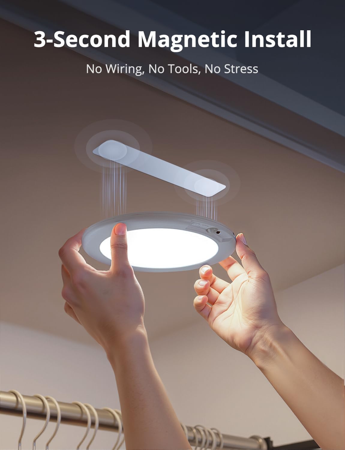 Combuh Rechargeable Motion Sensor Ceiling Light with Remote Wireless, 60 Days Battery Powered Shower Lamp Magnetic Dimming Timing Stick on Cordless Lighting for Closet Pantry without Electricity 2Pack