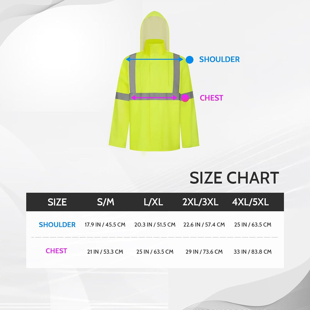TCCFCCT Men's Reflective Rain Jacket with Hood, Lightweight Waterproof Coat, High Visibility Safety Gear, Durable, 2XL-3XL Yellow