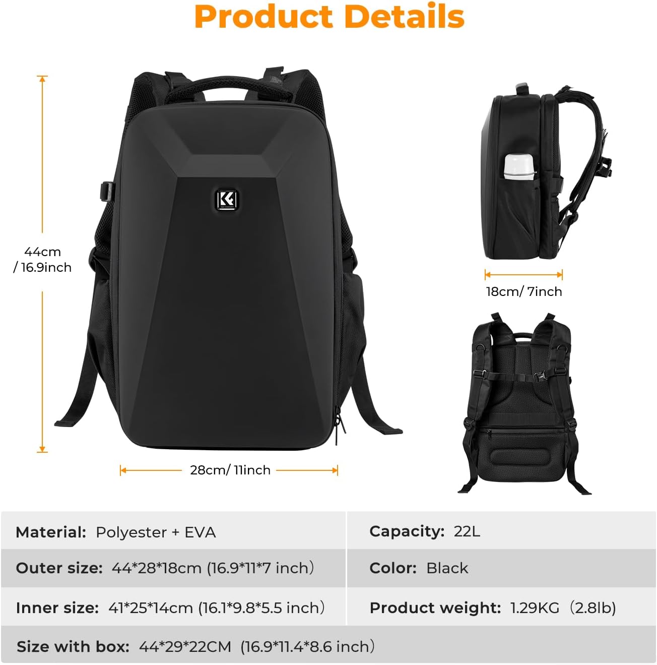 K&F CONCEPT Camera Backpack,Hardshell Photography DSLR Camera Bag