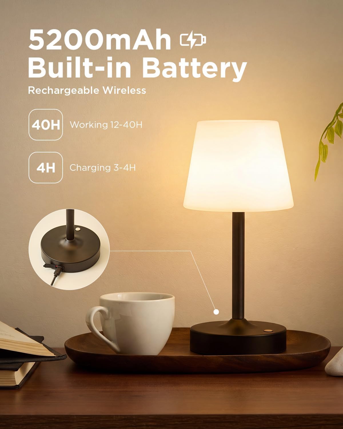 IP65 Waterproof Rechargeable Shower Lamp, Cordless Bathroom Touch Lamps