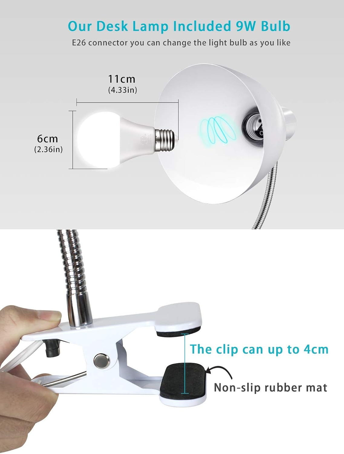 LALISU Desk lamp Eye-Caring Table Lamps, 360°Rotation Gooseneck Clip Lamp