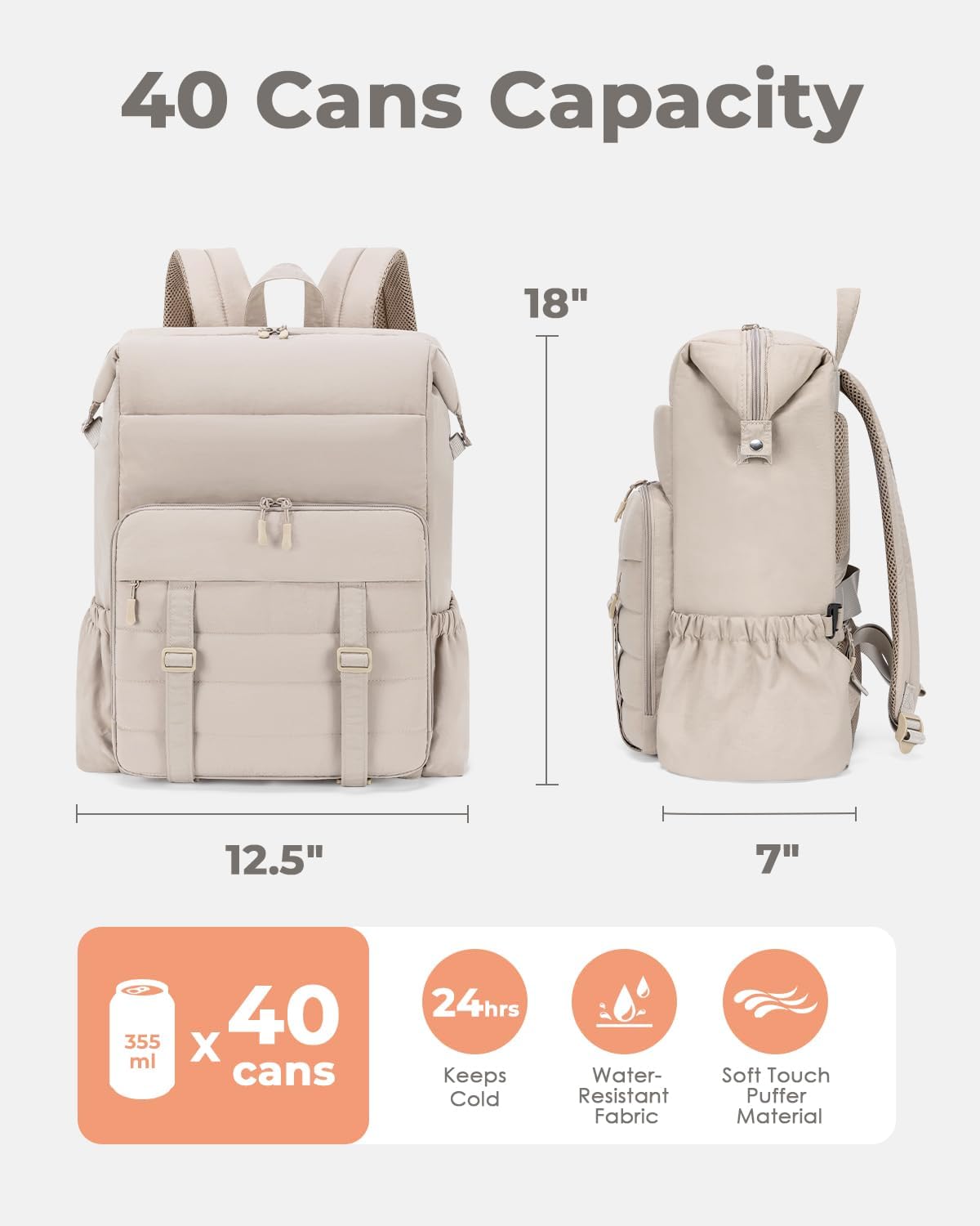 Backpack Cooler 40 Cans Puffer Soft Cooler with Laptop Compartment