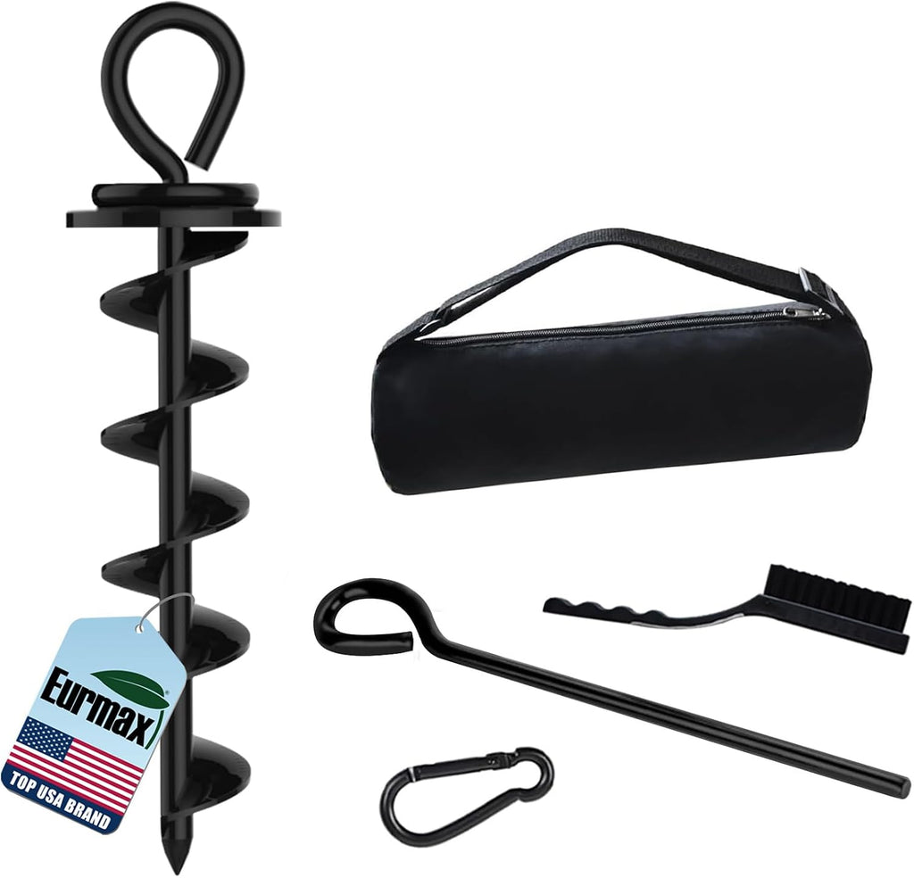 Eurmax USA Heavy Duty Dog Tie Out Stake, No-Tangle In Ground Anchor Runner for Large Dogs up to 210 Lbs - Perfect for Yard, Beach and Camping (Medium,Black)