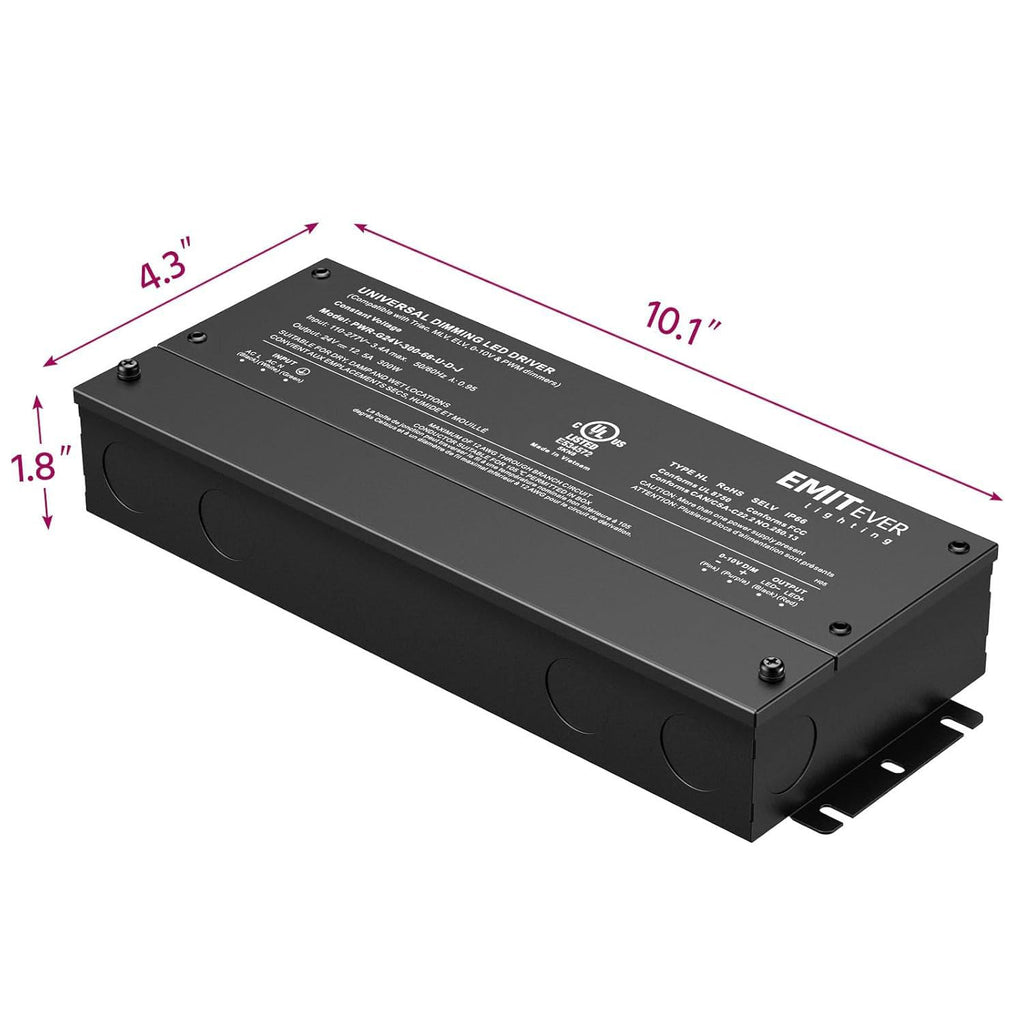 EMITEVER 2-Pack 300W 24V 5-in-1 Dimmable LED Driver, AC 110-277V to DC