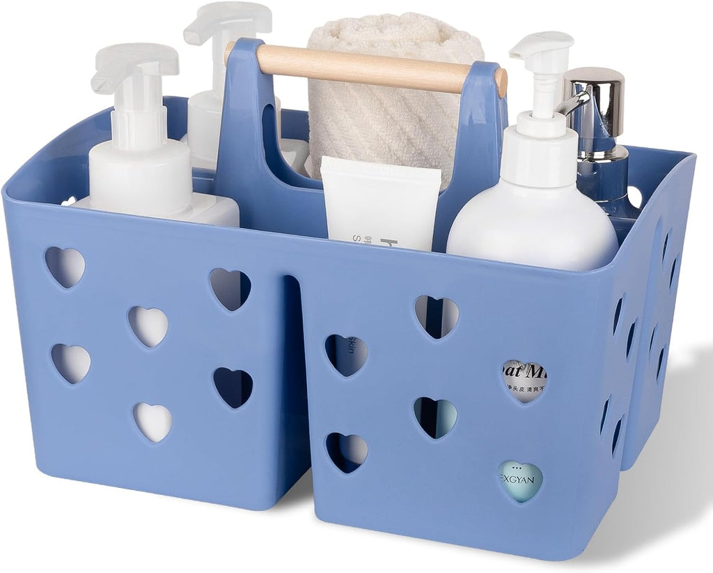 Portable Shower Caddy Plastic Shower Basket Organizer with Handle Dark Blue