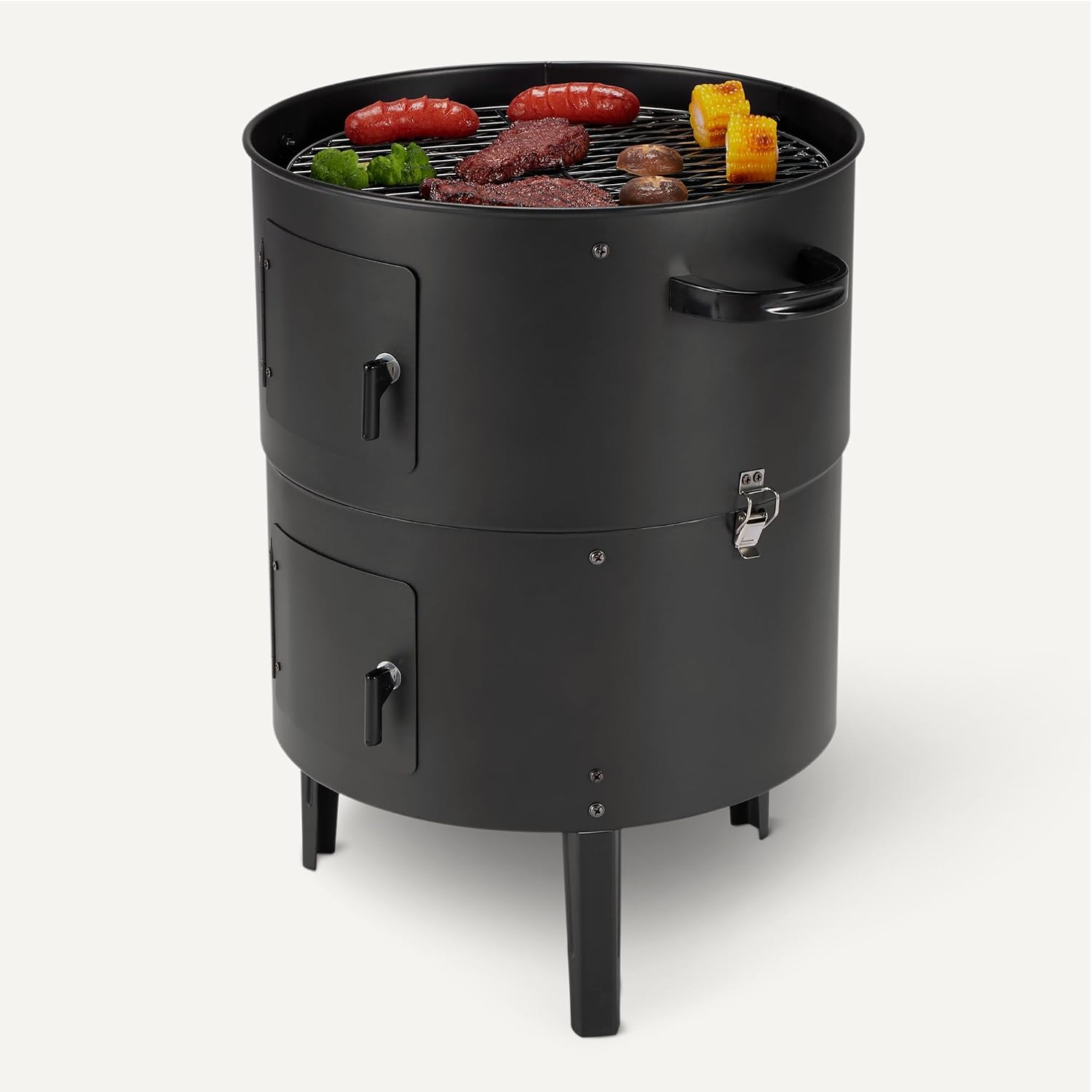 Amazon Basics 16 inch Vertical Charcoal Outdoor Smoker, BBQ Grill, with Built-in Thermometer, 2-Layer Design, Adjustable Air Supply Control, Black